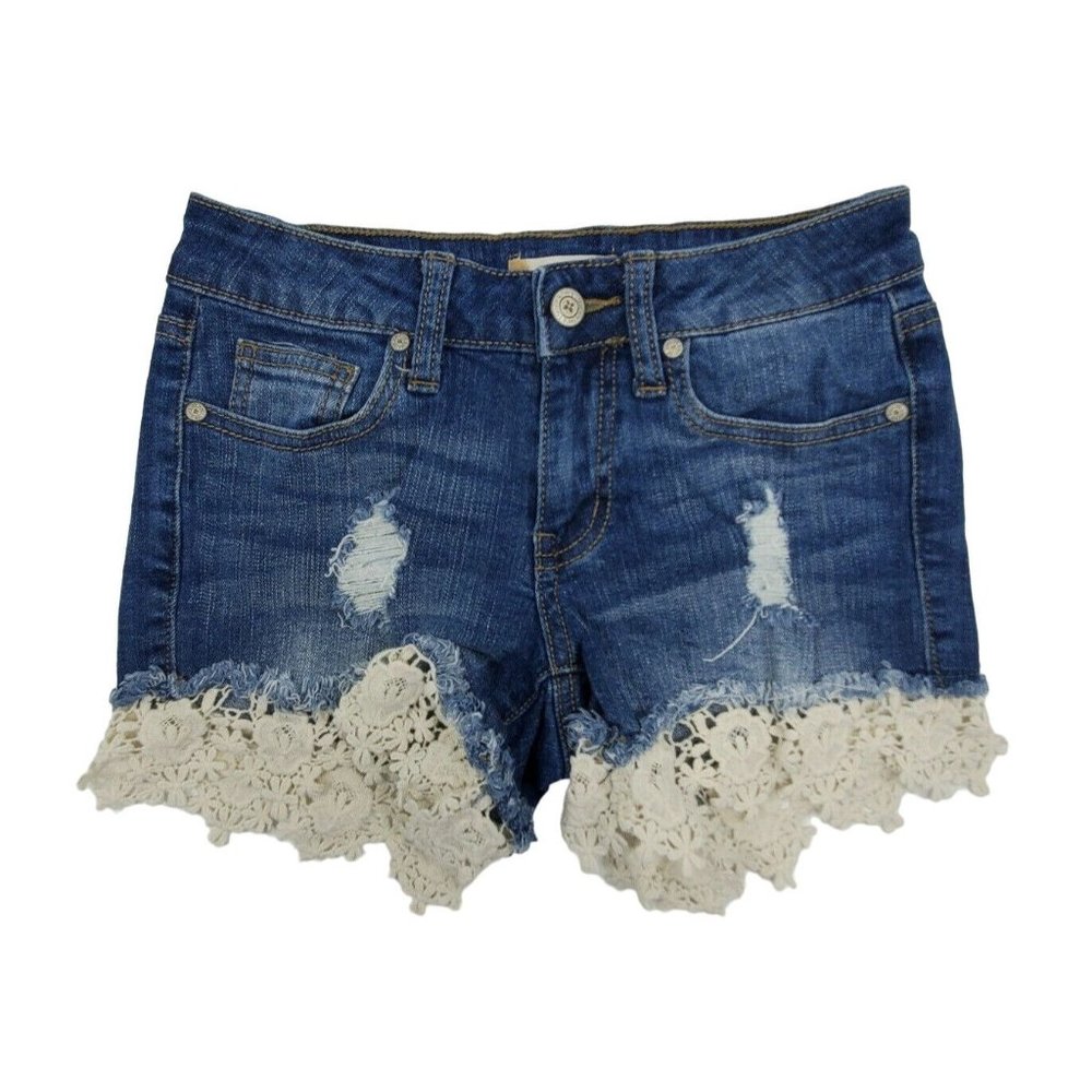 Altar'd State Womens shorts sz 24 distressed crochet lace hem med wash